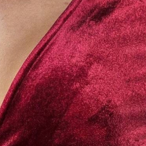 Luxe Burgundy Velvet Plunging Neck Straight Leg Jumpsuit - Picture 3 of 5